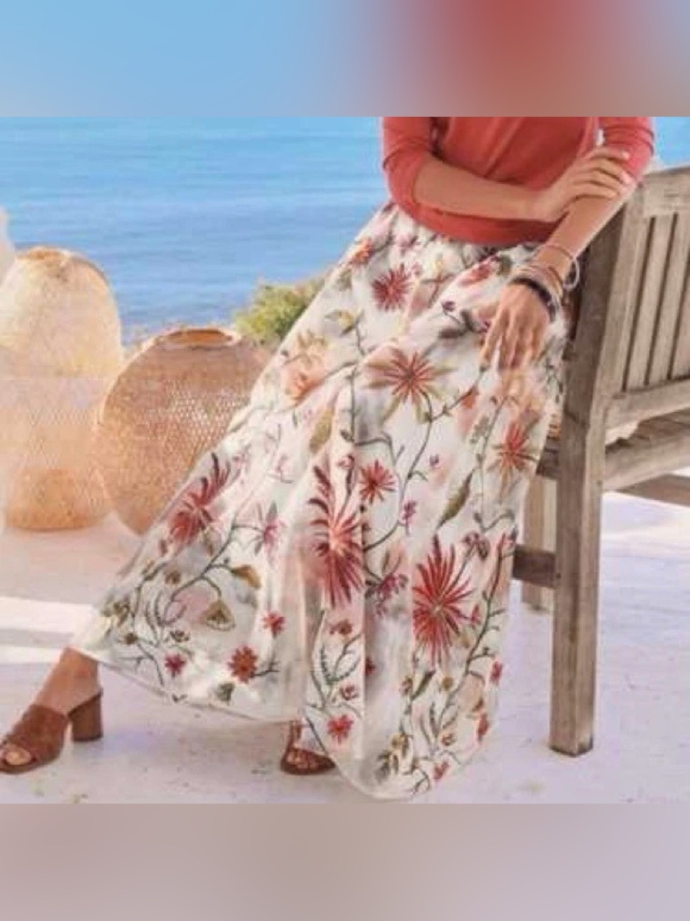 Soft Surroundings Splendor Mesh Floral Embroidered Maxi Skirt Cottage XL NWT